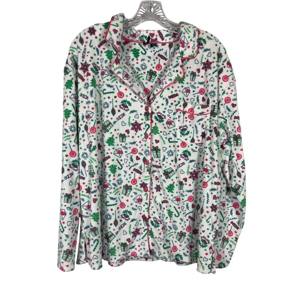 Christmas Pajama Top By Kensie Womens Size XL 100% Polyester Festive Print
